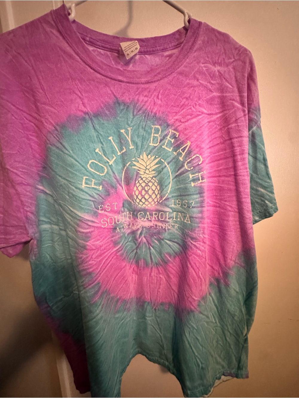 Gildan Folly Beach Tie-Dye Tee - Pink & Teal